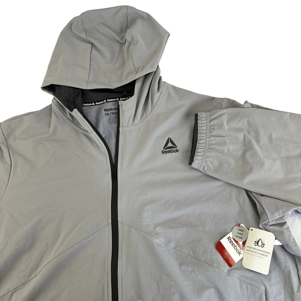 New Mens Reebok Ascent Full Zip Windbreaker Jacket Size 3XL NWT Gray Sleet